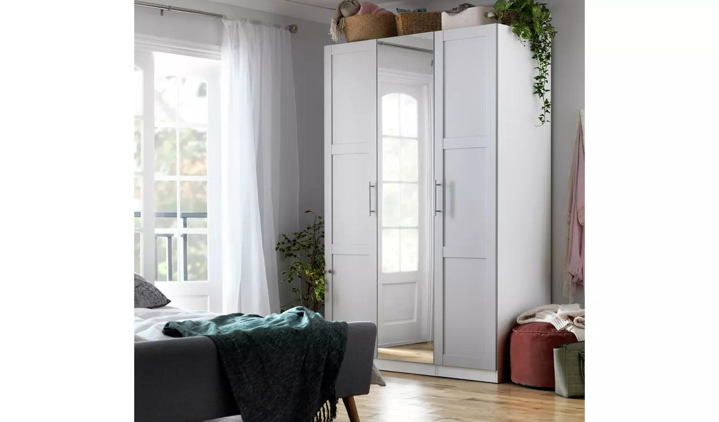 Habitat Munich Panelled 3 Door Mirror Wardrobe - Grey